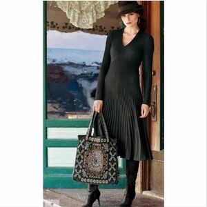 Peruvian Connection Julieta Long Sleeve Pima Cotton Dress black small